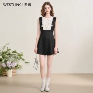 Black Floral Collar Sleeveless Dress – Elegant